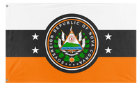 A mockup of the custom flag 'Sovereign republic of Nova Corva flag' on a white background