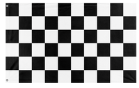 A mockup of the custom flag 'Black and white Checkered Racing Flag' on a white background