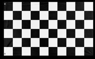 A mockup of the custom flag 'Black and white Checkered Racing Flag' on a white background