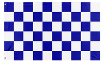 A mockup of the custom flag 'Blue and White Checkered Flag' on a white background