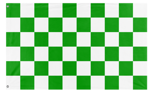 A mockup of the custom flag 'Green and White Checkered flag' on a white background