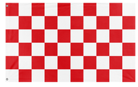 A mockup of the custom flag 'Red and White Checkered Flag' on a white background