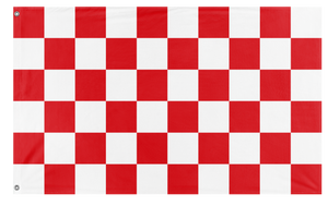 A mockup of the custom flag 'Red and White Checkered Flag' on a white background