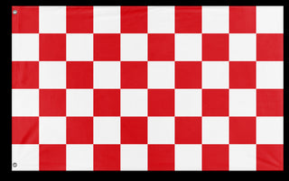 A mockup of the custom flag 'Red and White Checkered Flag' on a white background
