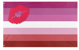 A mockup of the custom flag 'Lesbian Lipstick Flag' on a white background