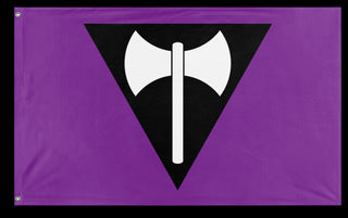 A mockup of the custom flag 'Labrys Lesbian Pride Flag' on a white background