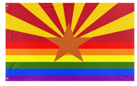 A mockup of the custom flag 'Arizona Pride Flag' on a white background