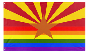 A mockup of the custom flag 'Arizona Pride Flag' on a white background