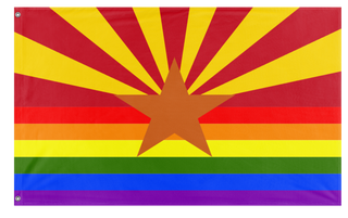 A mockup of the custom flag 'Arizona Pride Flag' on a white background