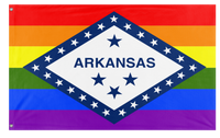 A mockup of the custom flag 'Arkansas Pride Flag' on a white background