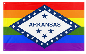 A mockup of the custom flag 'Arkansas Pride Flag' on a white background
