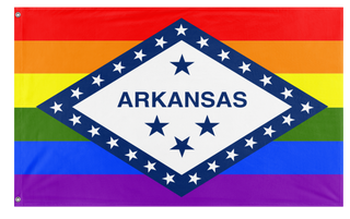 A mockup of the custom flag 'Arkansas Pride Flag' on a white background
