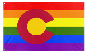 A mockup of the custom flag 'Colorado Pride Flag' on a white background