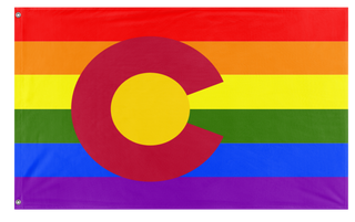 A mockup of the custom flag 'Colorado Pride Flag' on a white background