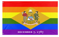 A mockup of the custom flag 'Delaware Pride Flag' on a white background