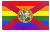 A mockup of the custom flag 'Florida Pride Flag' on a white background