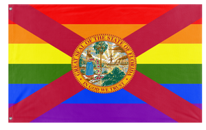 A mockup of the custom flag 'Florida Pride Flag' on a white background