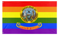 A mockup of the custom flag 'Idaho Pride Flag' on a white background