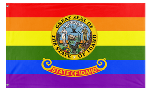 A mockup of the custom flag 'Idaho Pride Flag' on a white background