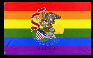 A mockup of the custom flag 'Illinois Pride Flag' on a white background