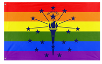 A mockup of the custom flag 'Indiana Pride Flag' on a white background