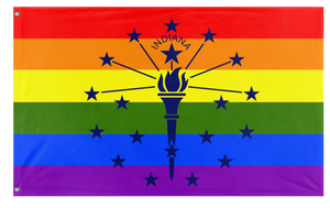 A mockup of the custom flag 'Indiana Pride Flag' on a white background