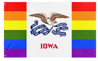 A mockup of the custom flag 'Iowa Pride Flag' on a white background