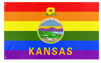 A mockup of the custom flag 'Kansas Pride Flag' on a white background
