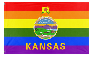 A mockup of the custom flag 'Kansas Pride Flag' on a white background