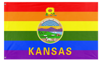 A mockup of the custom flag 'Kansas Pride Flag' on a white background