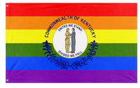 A mockup of the custom flag 'Kentucky Pride Flag' on a white background