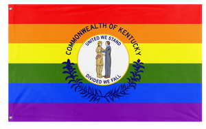 A mockup of the custom flag 'Kentucky Pride Flag' on a white background
