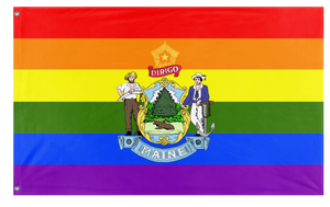 A mockup of the custom flag 'Maine Pride Flag' on a white background