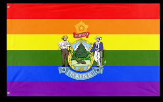 A mockup of the custom flag 'Maine Pride Flag' on a white background