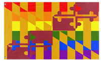 A mockup of the custom flag 'Maryland Pride Flag' on a white background