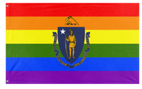 A mockup of the custom flag 'Massachusetts Pride Flag' on a white background