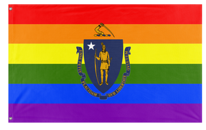 A mockup of the custom flag 'Massachusetts Pride Flag' on a white background