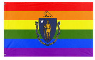 A mockup of the custom flag 'Massachusetts Pride Flag' on a white background