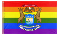 A mockup of the custom flag 'Michigan Pride Flag' on a white background