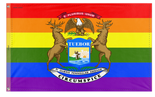 A mockup of the custom flag 'Michigan Pride Flag' on a white background