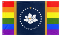 A mockup of the custom flag 'Mississippi Pride Flag' on a white background