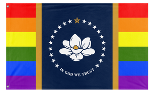 A mockup of the custom flag 'Mississippi Pride Flag' on a white background