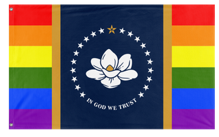 A mockup of the custom flag 'Mississippi Pride Flag' on a white background