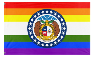 A mockup of the custom flag 'Missouri Pride Flag' on a white background