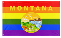 A mockup of the custom flag 'Montana Pride Flag' on a white background