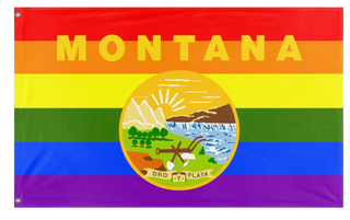 A mockup of the custom flag 'Montana Pride Flag' on a white background