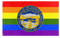 A mockup of the custom flag 'Nebraska Pride Flag' on a white background