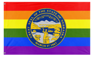 A mockup of the custom flag 'Nebraska Pride Flag' on a white background