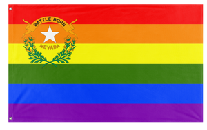 A mockup of the custom flag 'Nevada Pride Flag' on a white background