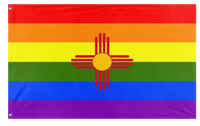 A mockup of the custom flag 'New Mexico Pride Flag' on a white background